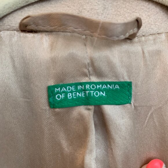 United Colors of Benetton Wool Blend Wrap Coat | Size S — Beige Belted Long Coat - Picture 3 of 9